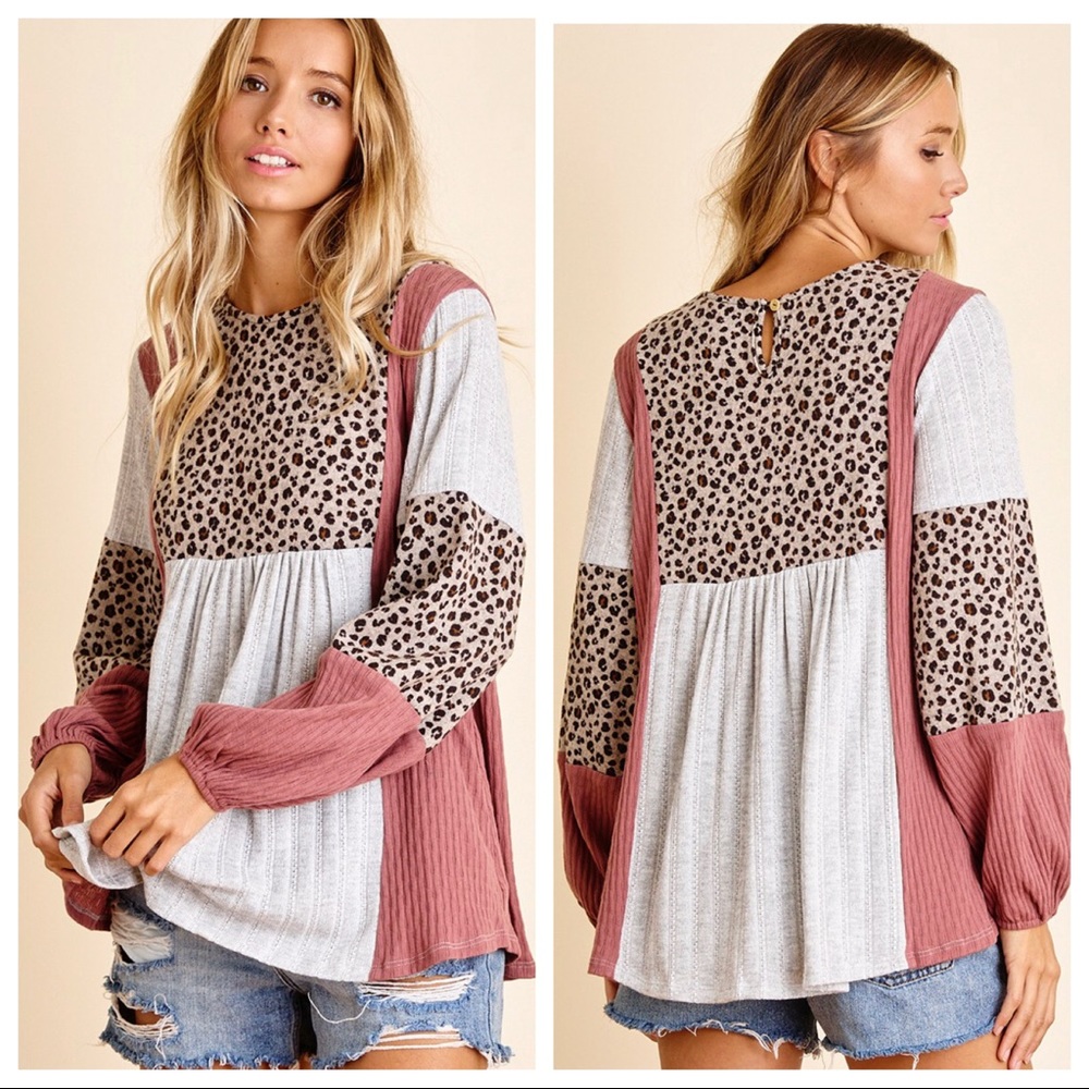 Contrasting Color Block Details Babydoll Top - Picture 4 of 7